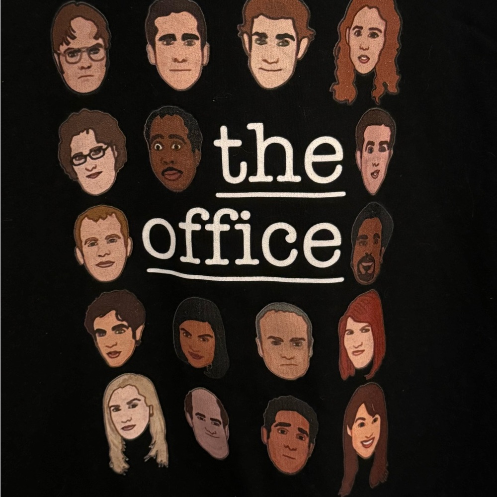 Large black sweatshirt with The Office sitcom TV cast.
